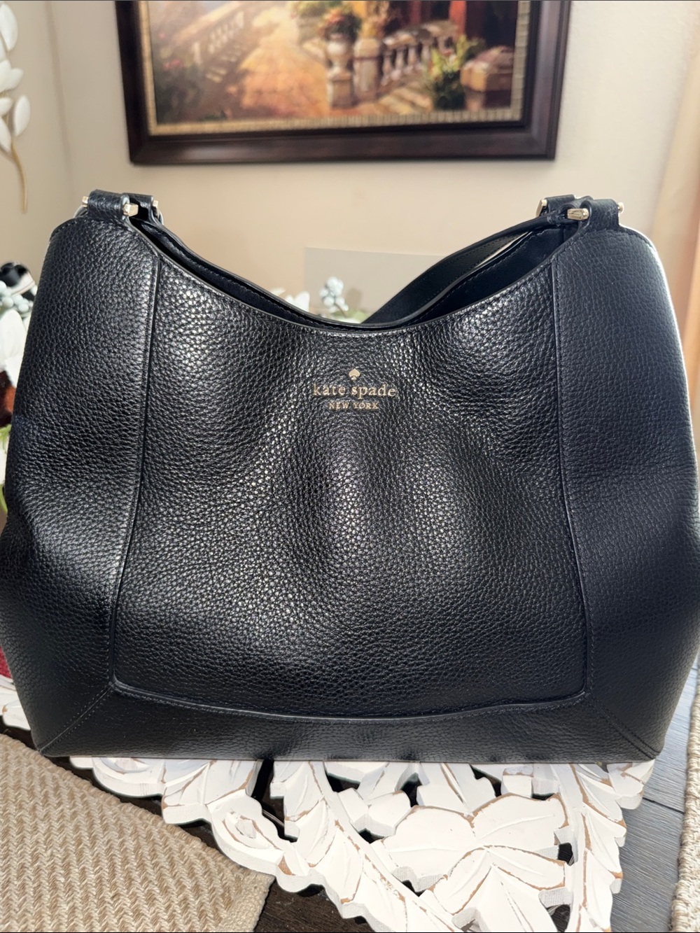 kate spade Black Pebbled Leather Shoulder Hobo